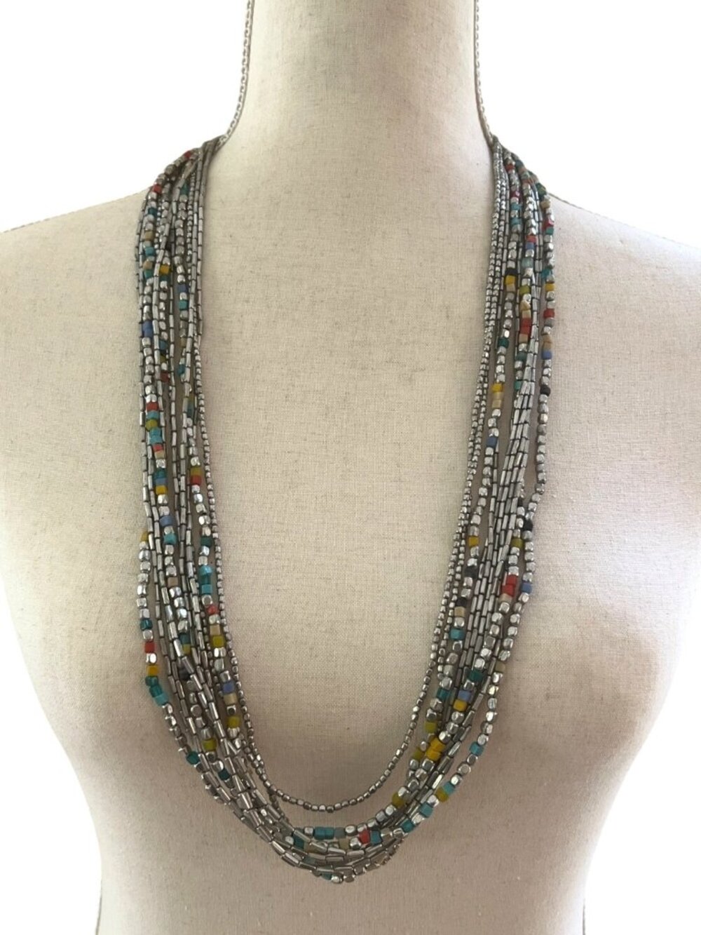 Kenneth Cole Boho Multi-Strand Necklace Metal & Glass Beads Adjustable 32" - 36"